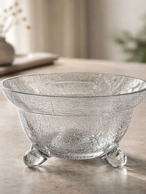Clear Crackle Glass Footed Bowl